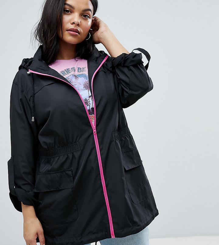 Brave Soul Plus Rave Rain Trench With Neon Zip - Pink