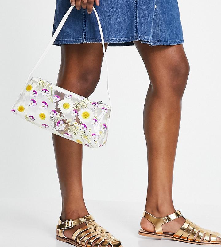 Asos Design Wide Fit Marina Leather Fisherman Flat Shoes In Metallic Gold