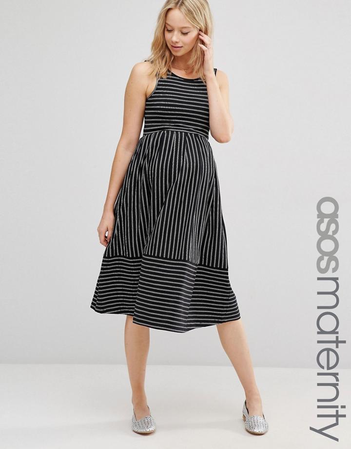 Asos Maternity Midi Skater Dress In Pinstripe - Multi