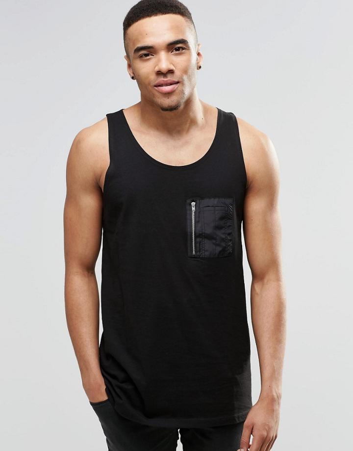 Asos Longline Tank With Ma1 Pocket - Washed Black