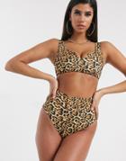Asos Design Recycled Mix And Match High Waist Bikini Bottom In Animal Leopard Print-multi