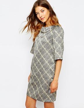 Le Mont St Michel Dress In Grid Print - Greige Ground