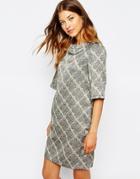Le Mont St Michel Dress In Grid Print - Greige Ground