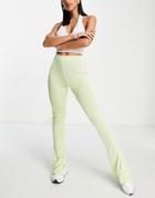 River Island Slinky Split Back Flare Pants In Lime-green