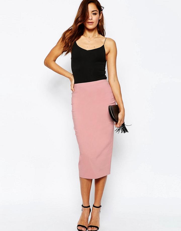 Asos High Waist Longerline Pencil Skirt - Pink