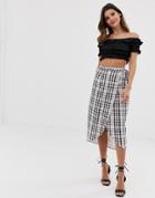 Asos Design Wrap Midi Skirt With Tie In Gingham Print - Multi