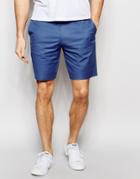 Asos Slim Smart Shorts In Denim Blue Washed Cotton - Denim Blue