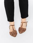 London Rebel T-bar Point Flat Shoes - Leopard Mf