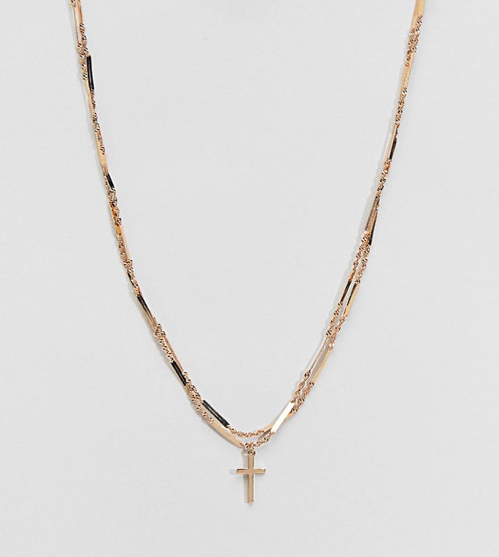 Asos Design Curve Multirow Necklace With Vintage Style Cross And Twist Chain In Gold - Gold
