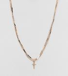 Asos Design Curve Multirow Necklace With Vintage Style Cross And Twist Chain In Gold - Gold