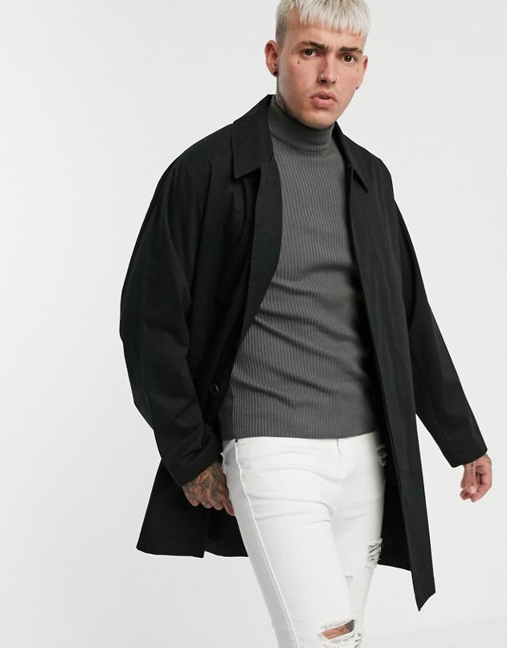 Asos Design Single Breasted Lightweight Trench Coat In Black - Black
