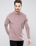 Asos Longline Long Sleeve Polo Shirt In Towelling Fabric - Brown