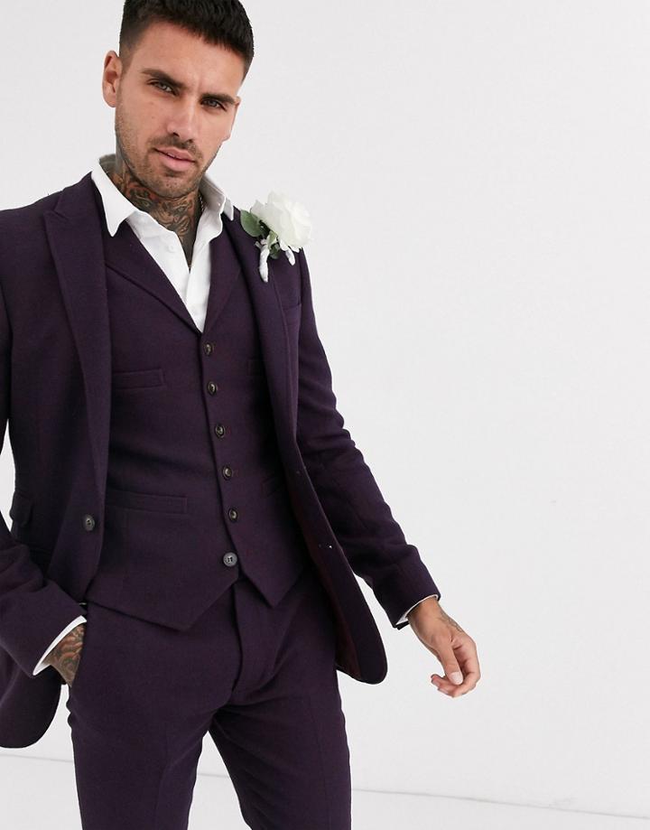 Asos Design Wedding Super Skinny Suit Jacket In Wool Mix Twill In Burgundy-red