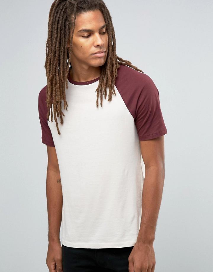 Asos T-shirt With Contrast Raglan Sleeve - Beige
