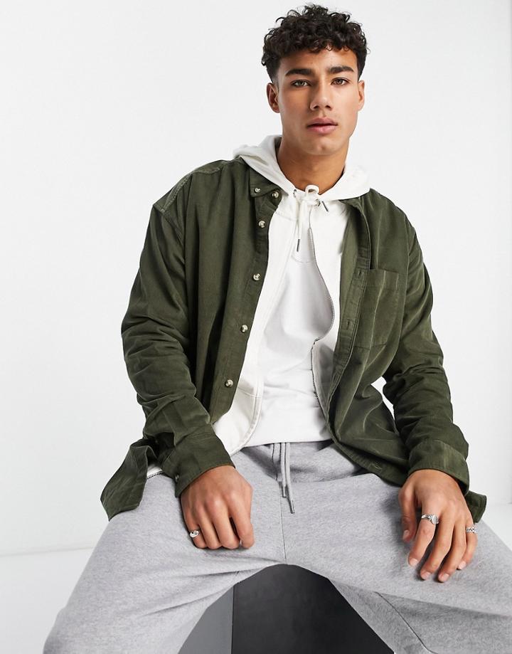 Asos Design 90s Oversized Cord Shirt In Khaki - Dgreen