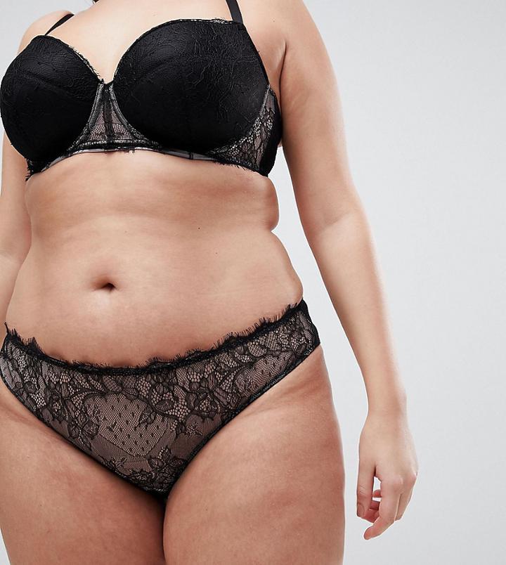 Asos Curve Carmen Eyelash Lace Deep Brazilian - Black