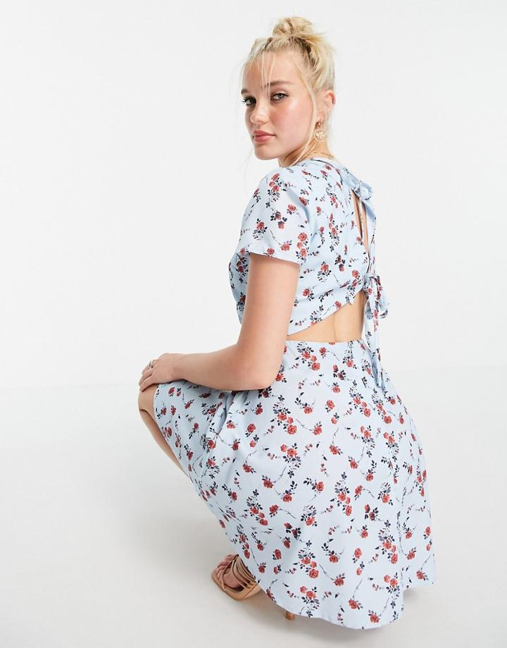 In The Style X Olivia Bowen Open Back Swing Mini Dress In Blue Floral Print-multi
