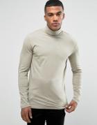 New Look Roll Neck Muscle Fit Stretch Top In Light Khaki - Green