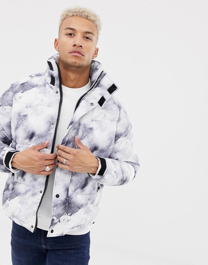 River Island Puffer Jacket With Print In Gray - Gray