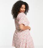 Simply Be Ruched Front Mini Tea Dress In White Floral-multi