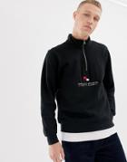 Parlez Corpen 1/4 Zip Sweatshirt With Embroidered Chest Logo In Black - Black