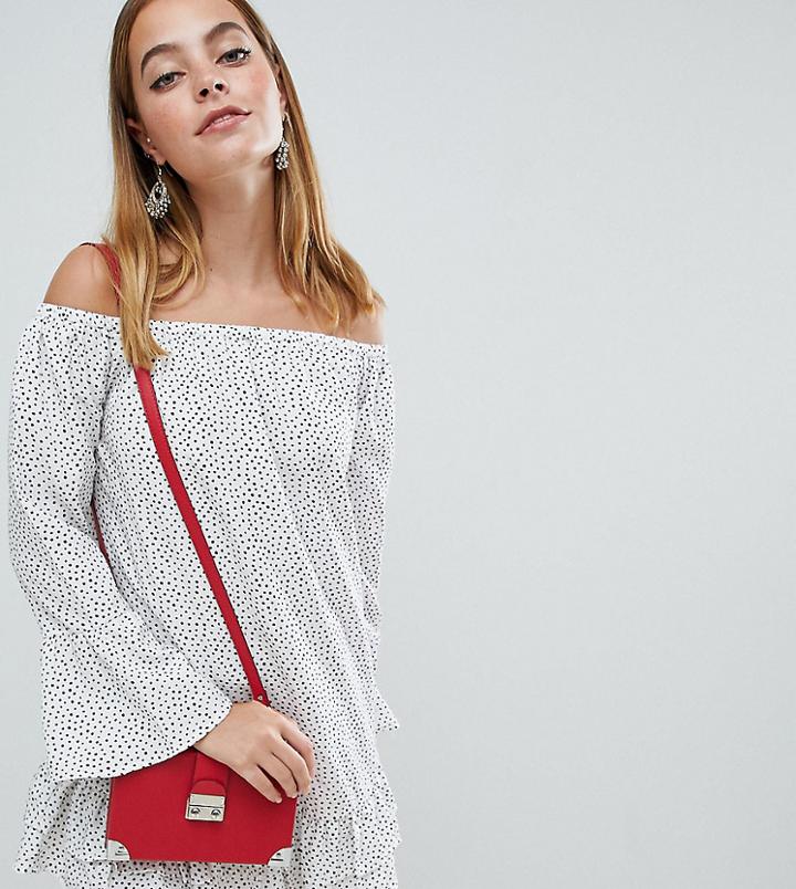 Boohoo Petite Polka Dot Bardot Swing Dress - White