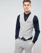 Asos Skinny Vest In Light Gray Texture With Floral Lining - Beige