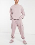 Asos Design Set Oversized Sweatpants With Cargo Pockets In Pastel Pink-purple