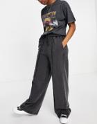 Asos Design Straight Leg Sweatpants With Pintuck In Charcoal Acid Wash-grey