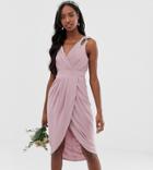 Tfnc Tall Bridesmaid Exclusive Wrap Midi Dress In Pink - Pink