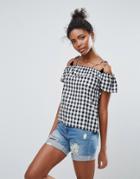 Daisy Street Gingham Cold Shoulder Top - Black