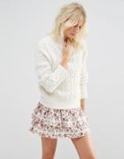 Asos Sweater With Cable Stitch And High Neck - Cream