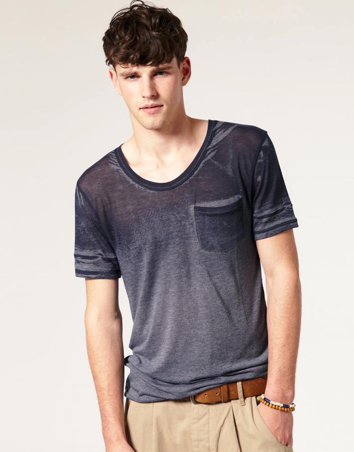Asos Dip Burn Out Scoop Neck T-shirt - Blue