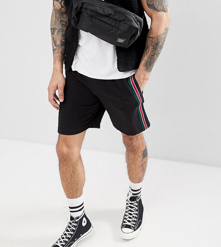 Reclaimed Vintage Inspired Festival Retro Jersey Short With Red And Green Tape - Black