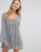 Unique 21 Bell Sleeve Striped Dress - Multi