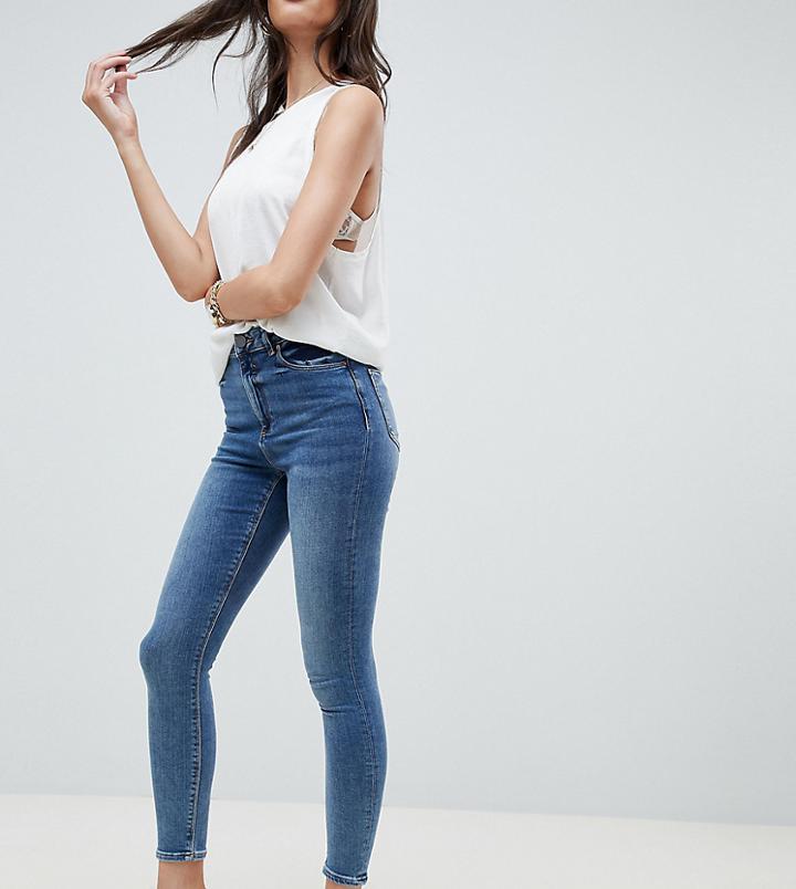 Asos Design Ridley High Waist Skinny Jeans In Tana Extreme Mid Wash - Blue