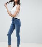 Asos Design Ridley High Waist Skinny Jeans In Tana Extreme Mid Wash - Blue