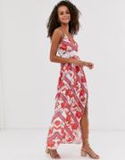 Parisian Floral And Stripe Cami Maxi Dress-red
