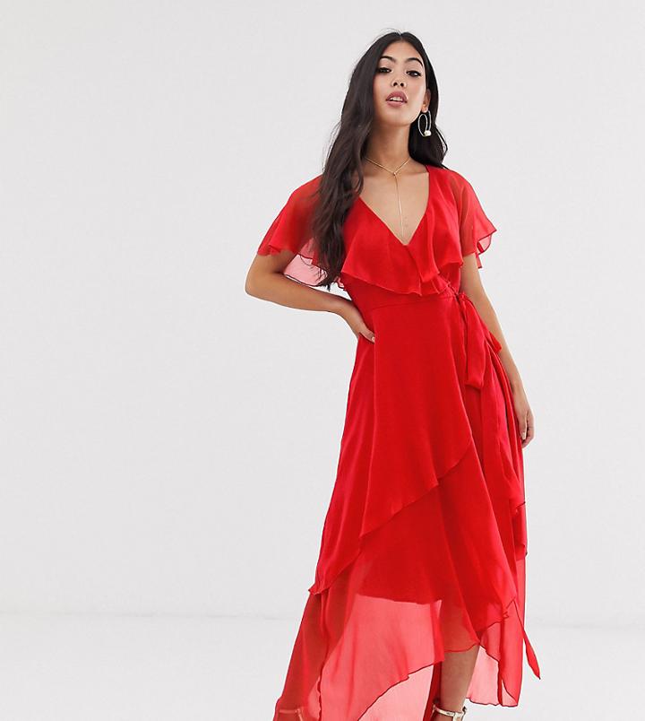 Asos Design Petite Cape Back Dipped Hem Maxi Dress-multi