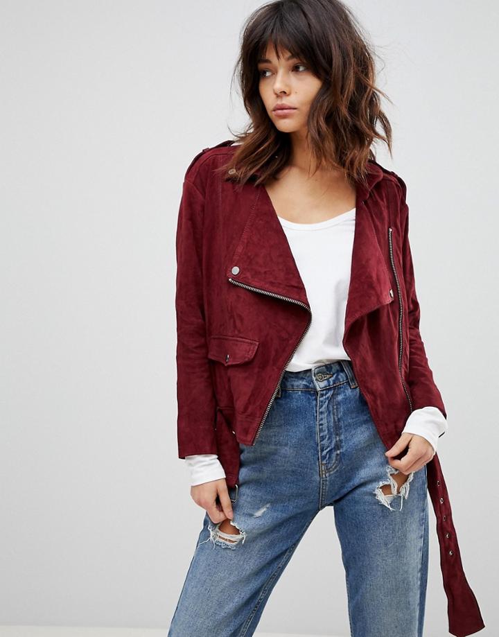 Muubaa Fleetwood Boxy Suede Biker Jacket - Red