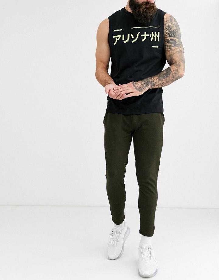 Asos Design Lightweight Skinny Sweatpants In Dark Olive Twisted Yarn Fabric-green