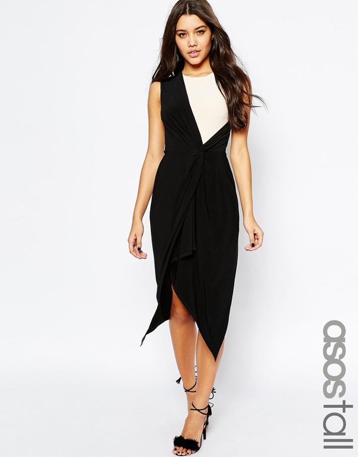 Asos Tall Wrap Midi Mono Drape Dress - Mono