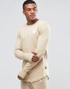 Good For Nothing Long Sleeve T-shirt With Small Logo - Beige