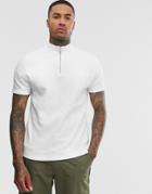 Asos Design Short Sleeve Sweatshirt With Half Zip In White - White