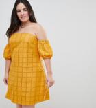 Asos Design Curve Ultimate Broderie Puff Ball Off Shoulder Mini Sundress - Yellow