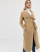Brave Soul Belted Coat With Oversized Lapel - Black