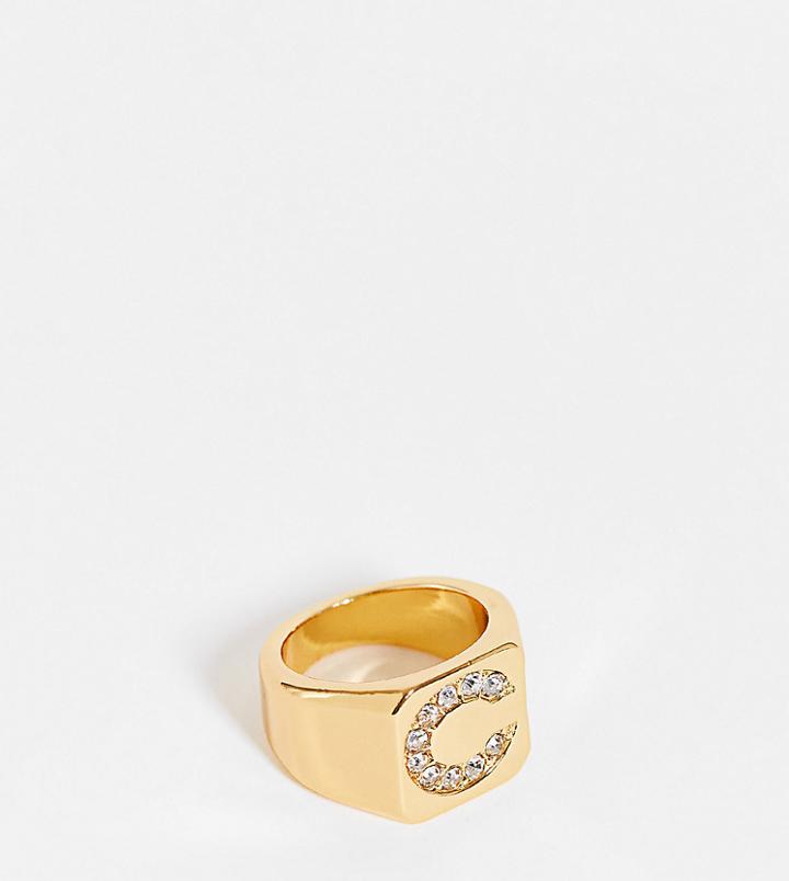 Asos Design Curve 14k Gold Plated C Initial Ring