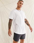 Asos Design Relaxed Longline T-shirt With Curved Hem In White