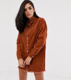 Missguided Exclusive Oversized Cord Shirt Dress In Rust - Beige