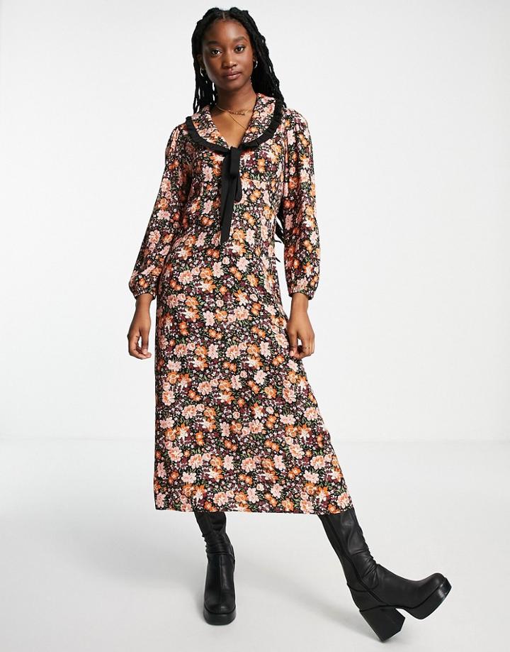 Nobody's Child Phoebe Maxi Dress With Tie Collar In Vintage Floral-black